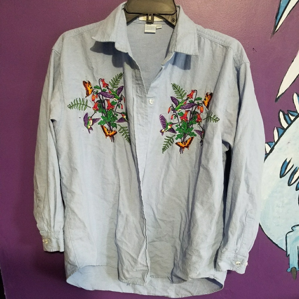 Casey Coleman button down embroidered shirt.